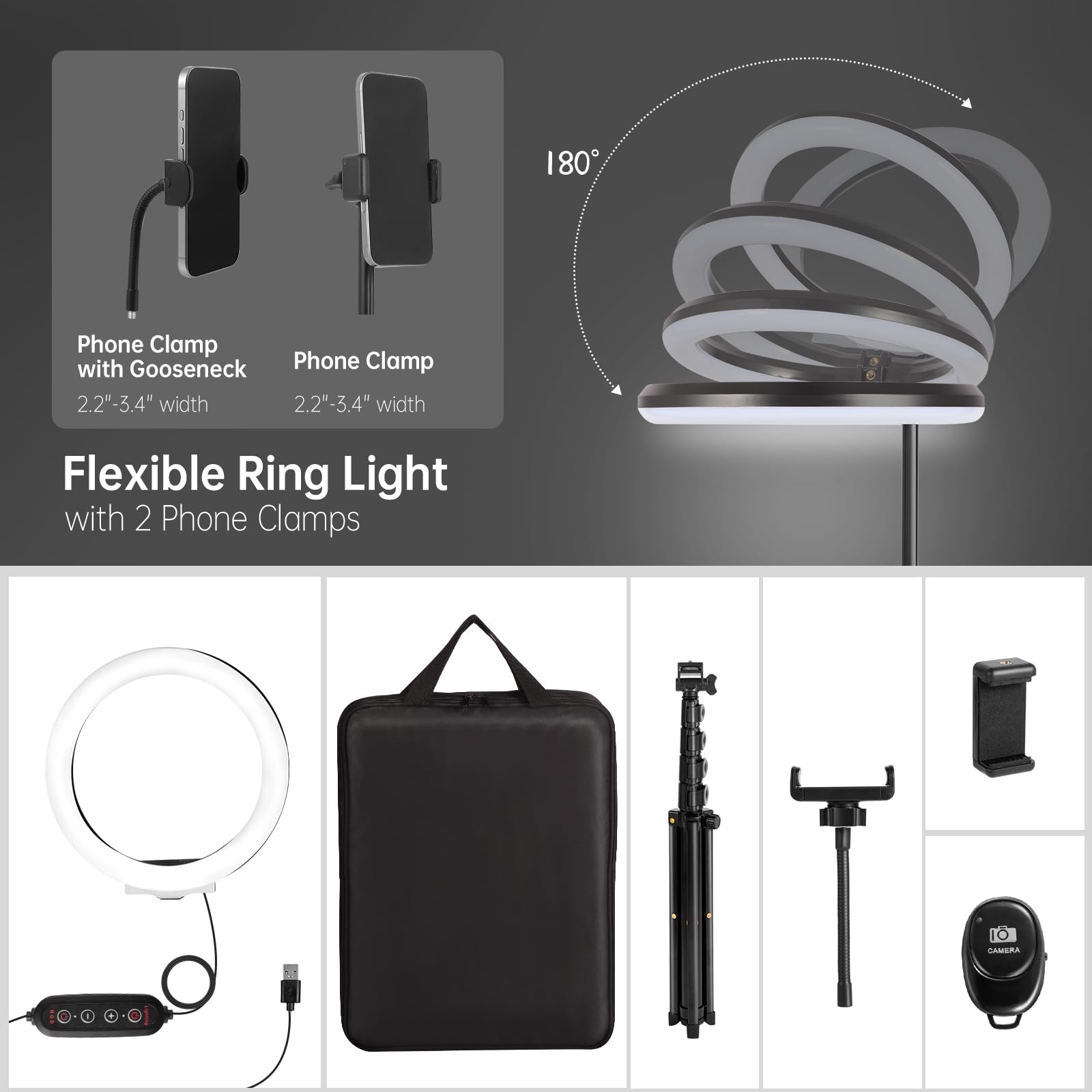 MICCYE Ring Light 10" Luce ad Anello LED con Treppiede 180cm 26 Modalità RGB 8 Luminosità