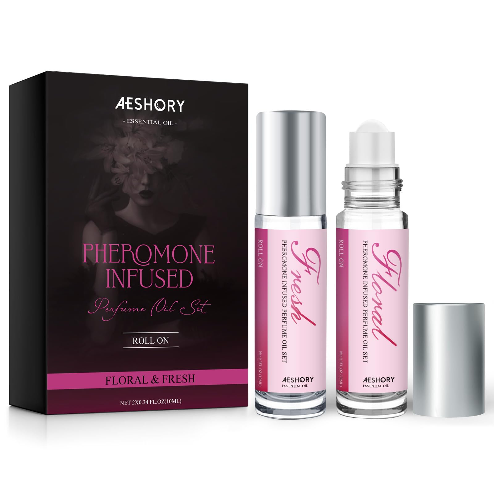Aeshory Pheromone Perfumes for Women - 2 Pcs Rollerball Perfume, Enhanced Scents Pheromone Perfume, Roll-On Travel Perfume Long-Lasting Pheromone-Infused Essential Oil (Floral & Fresh)
