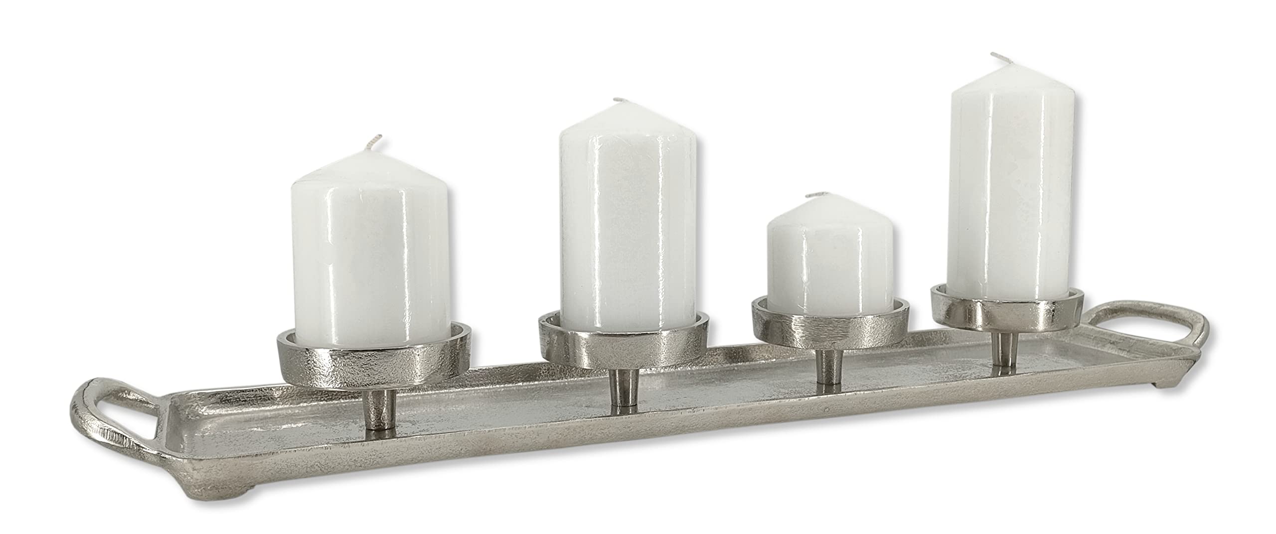 Metall Kerzenhalter Silber 63cm für Vier große Stumpen-Kerzen Tisch-Deko Advent-Kerzenständer