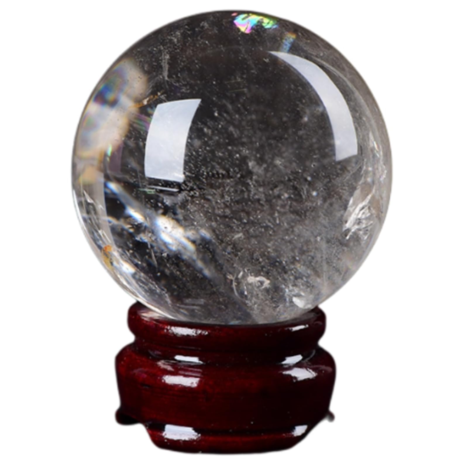 FOPURE White Crystal Bal with Wooden Base,Chic Clear Quartz Gemstone Sphere Desktop Ornament for Home Living Office Feng Shui Decor,1.57"(4cm)