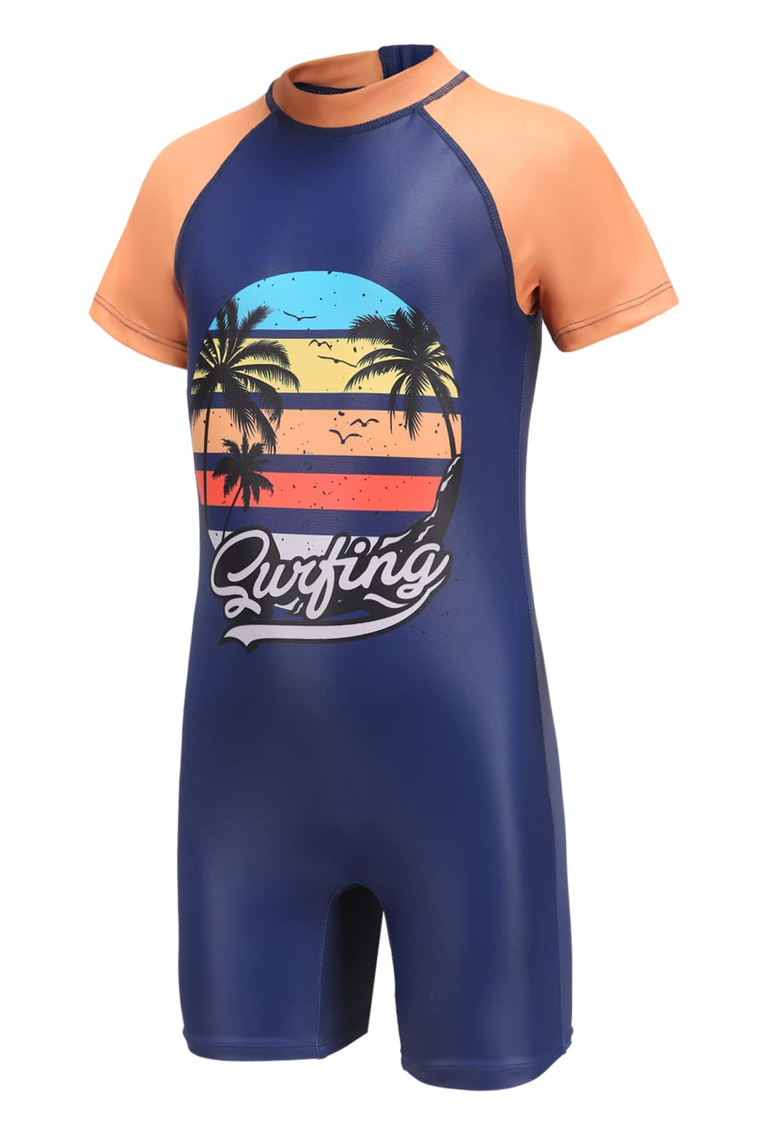 Aisyee Boys Swimming Costume Kids Short Sleeve Swimsuit Boys One Piece Swimwear Child Rash Guard Bathing Suit 3-14 Years