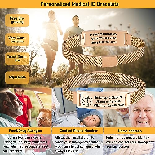 VNOX Medical Alert Id Bracelet for Men Women-Custom Engraving Medical Alert Bracelets for Women Men Dementia Stainless Steel Emergency Bracelets Wristband,Personalized Mens Life Alert Bracelet2