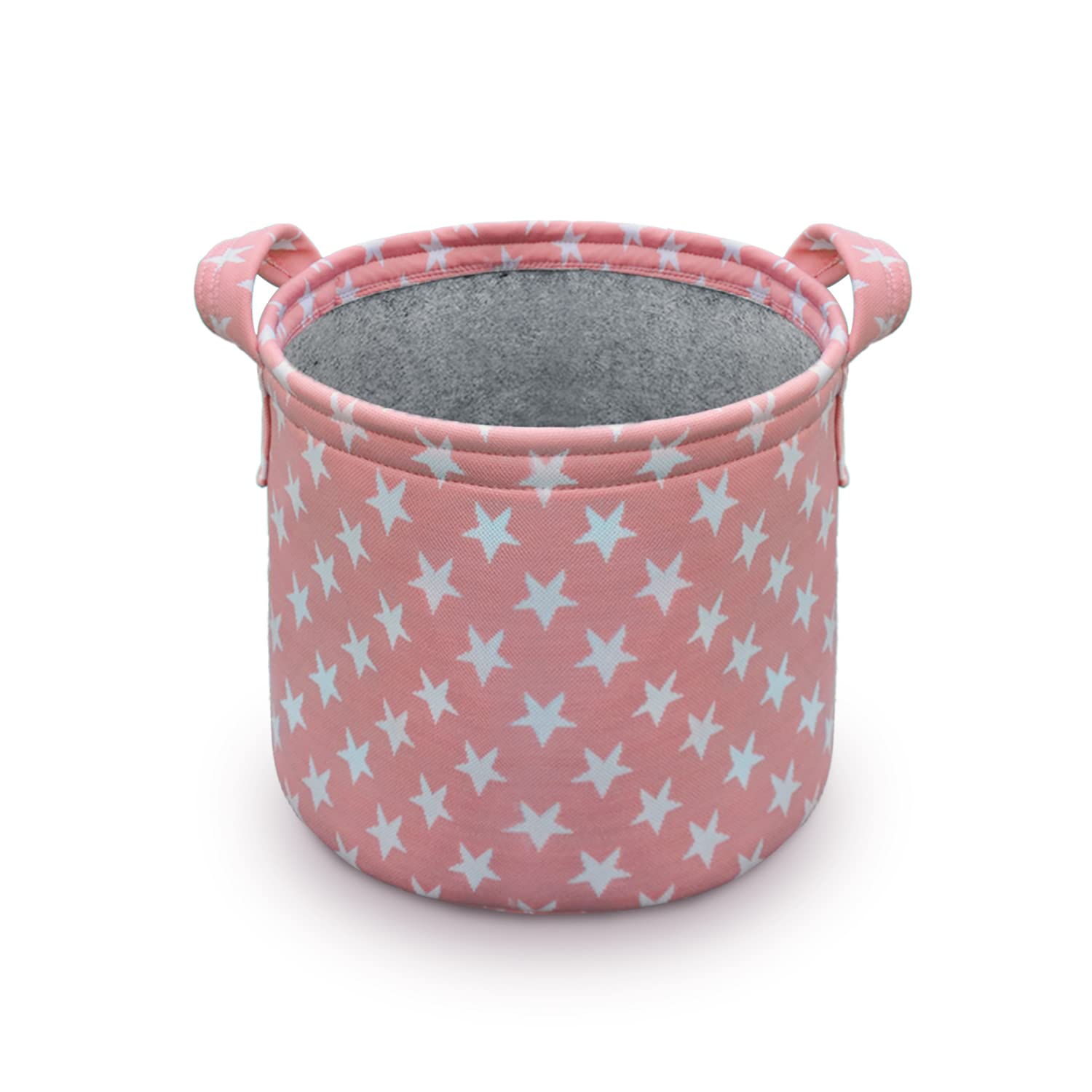 HIPPO Designer Non-woven Polyester Cute Baby Toy Bin for Smart Mothers Unbreakable Toy Storage Basket For Babies Laundry Basket Cloth Storage Bin (Pink-Star, Pack of 1 pc)