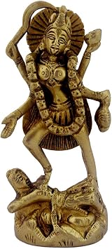 Divya Mantra Hindu Goddess Maha Kali Bhadrakali Swaroop Idol Sculpture Statue Brass Murti Puja Room, Temple, Meditation, Office, Business, Home Table Decor Gift Item/Product-Money, Good Luck-Yellow