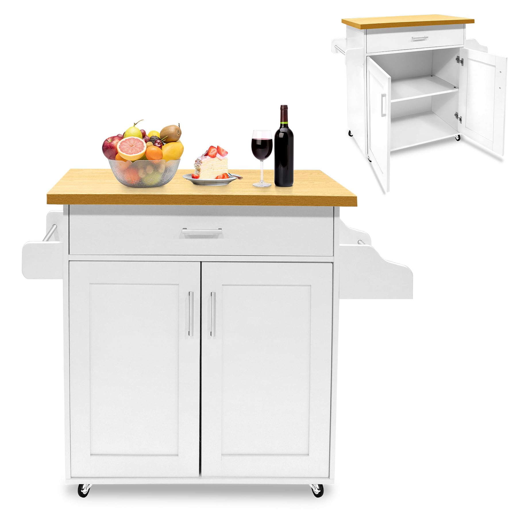 Froadp Carrello da Cucina Mobile Carrello Portavivande con Rotelle Isola da Cucina Freestanding con Cassetto Portasciugamani e Portaspezie Carrello Multifunzionale per Ristorante Caffè