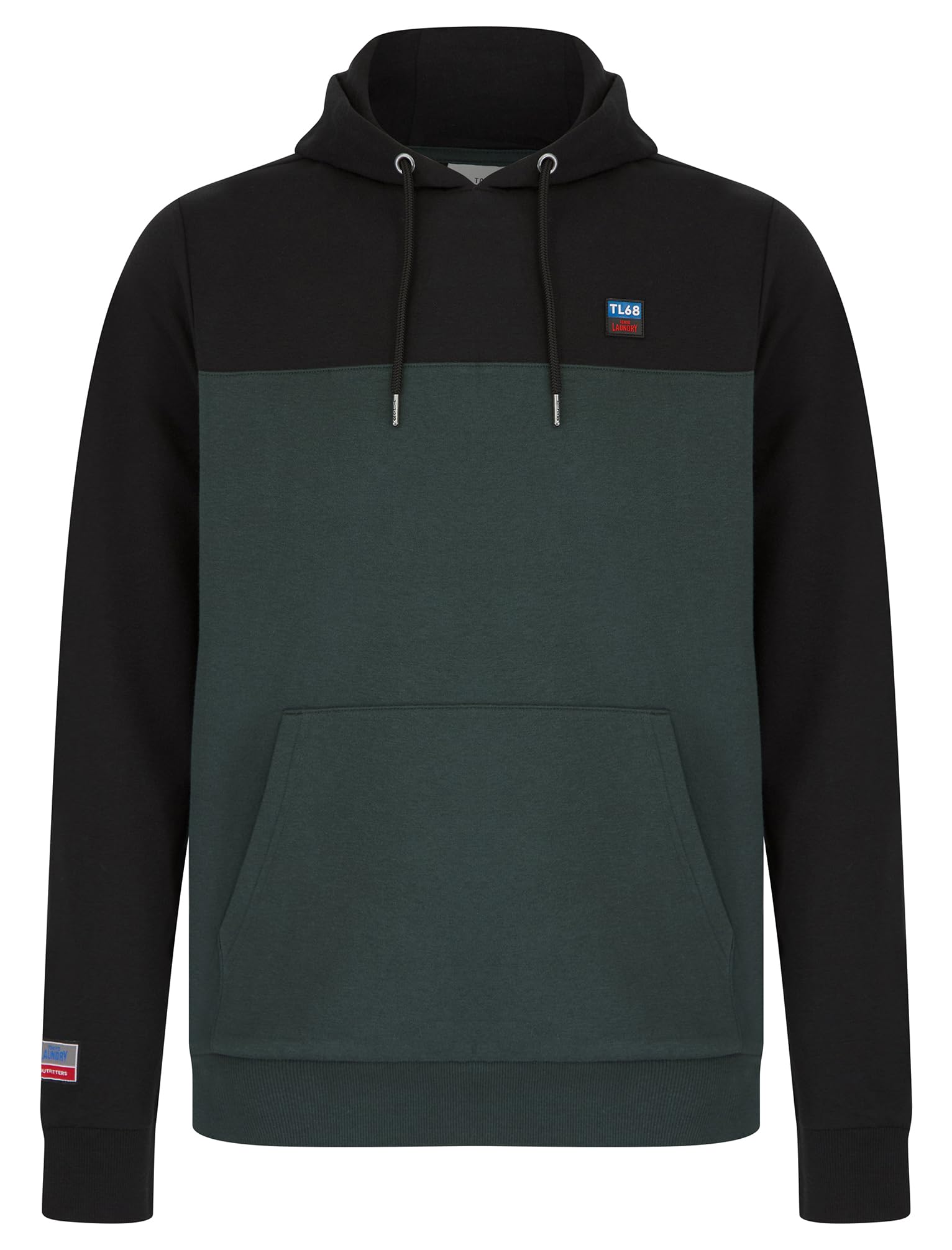 Tokyo Laundry Men's Jet Black Tremonti Colour-Block Brushback Fleece Pullover Hooded Top