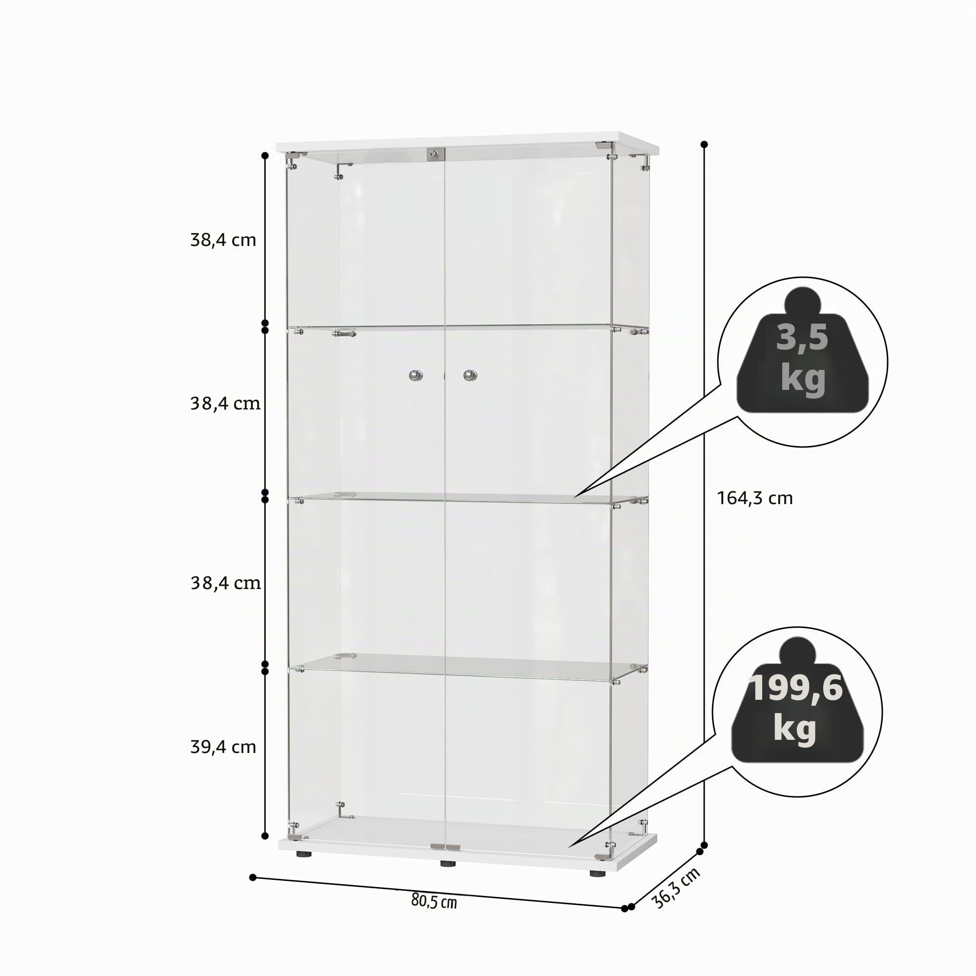 Vitrina de cristal, Vitrina Expositora para Colecciones con cerradura y 2 puertas Vitrina expositora cristal de pie de 4 estantes,Vitrina de cristal expositor Vitrina Cristal para Salón, Dormitorio