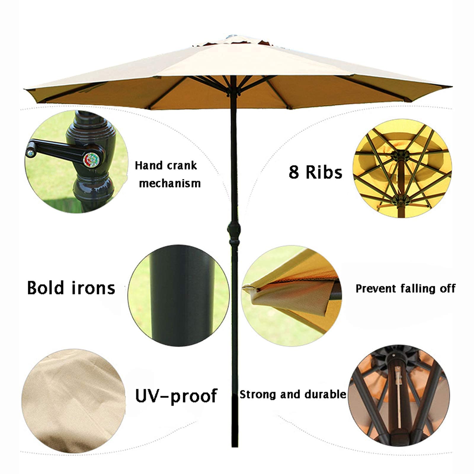 Parasol ogrodowy, duży parasol, parasol tarasowy, żelazny słup, używany na zewnątrz, w ogrodzie, na balkonie itp., 2,7 m