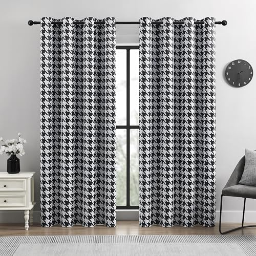 BOHOMOCASA Black and White Houndstooth 100% Blackout Curtains for Bedroom/Living