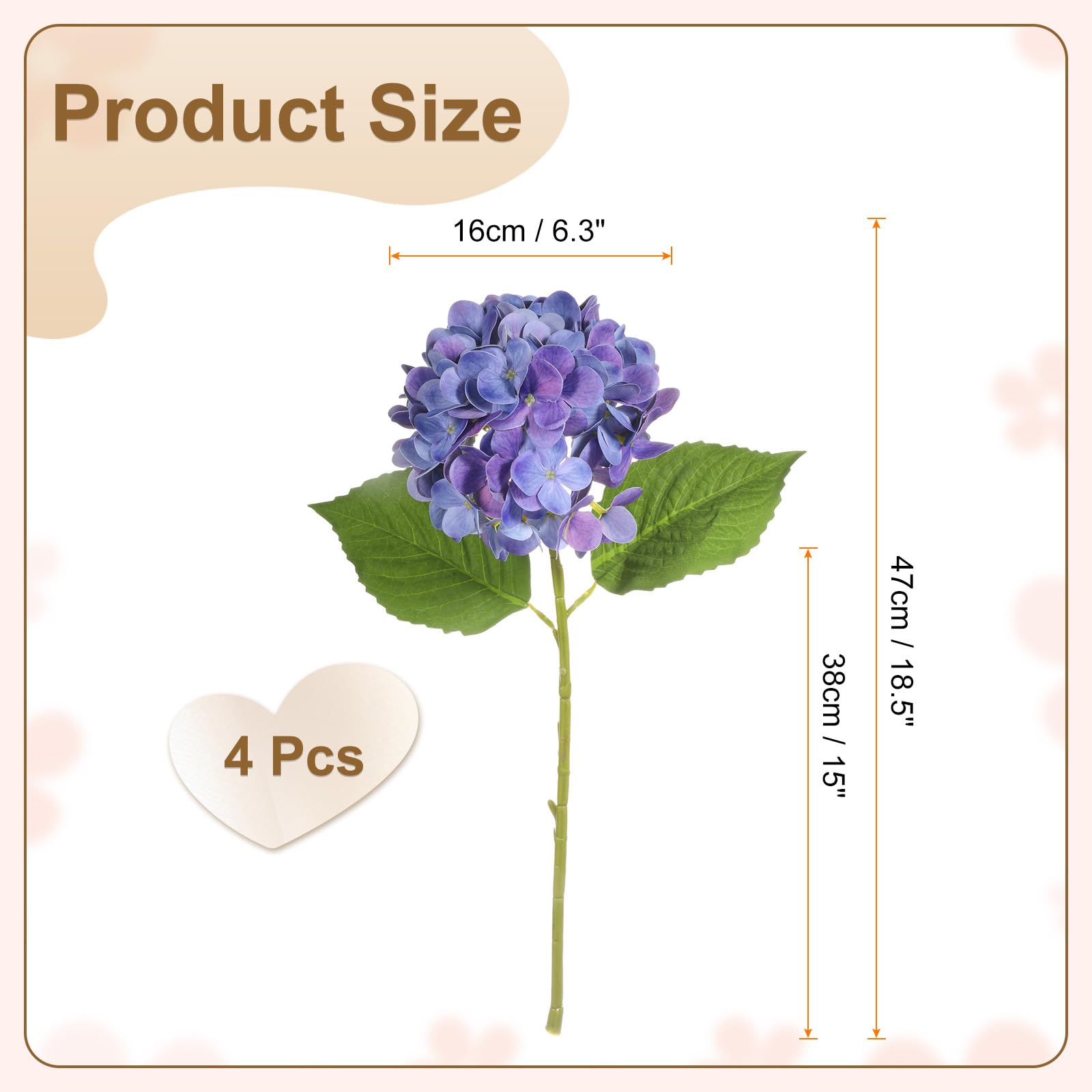 QUARKZMAN 4 Stück Künstliche Hortensienblüten 47cm Latex Real Touch Kunstblumen Sträuße Groß Lebensnah Für Zuhause Küche Party Hochzeit Dekoration Lila Blau