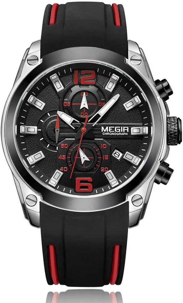 Anself MEGIR 2063 Multifunctional Luminous Chronograph 3ATM Waterproof Men's Sports Watch with Silicone Strap Calendar Day Date