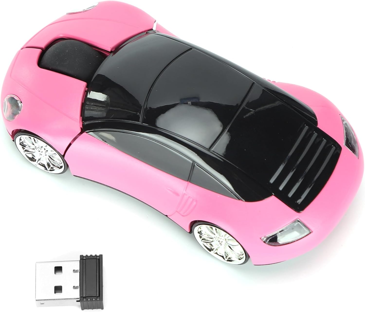 2.4G Cordless Mouse, Car Mouse Wireless Mouse with USB Receiver, Optical Positioning, Smart Power Saving, Sports Car Shaped Mouse for Laptop PC Computer Desktop pink