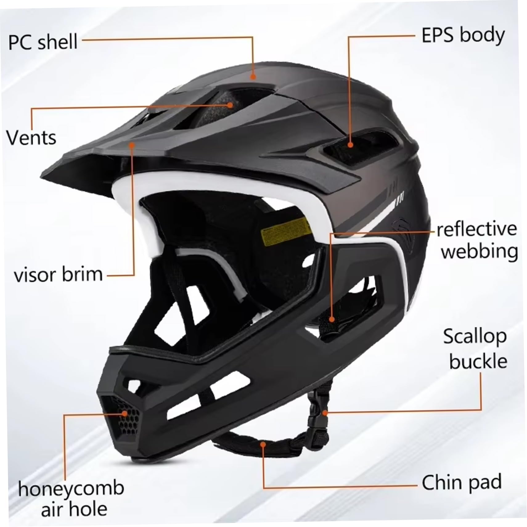 Mountain Bike Helmet Adult Shock-Proof Full Face with Detachable Chin Holder Visor Black — view 5