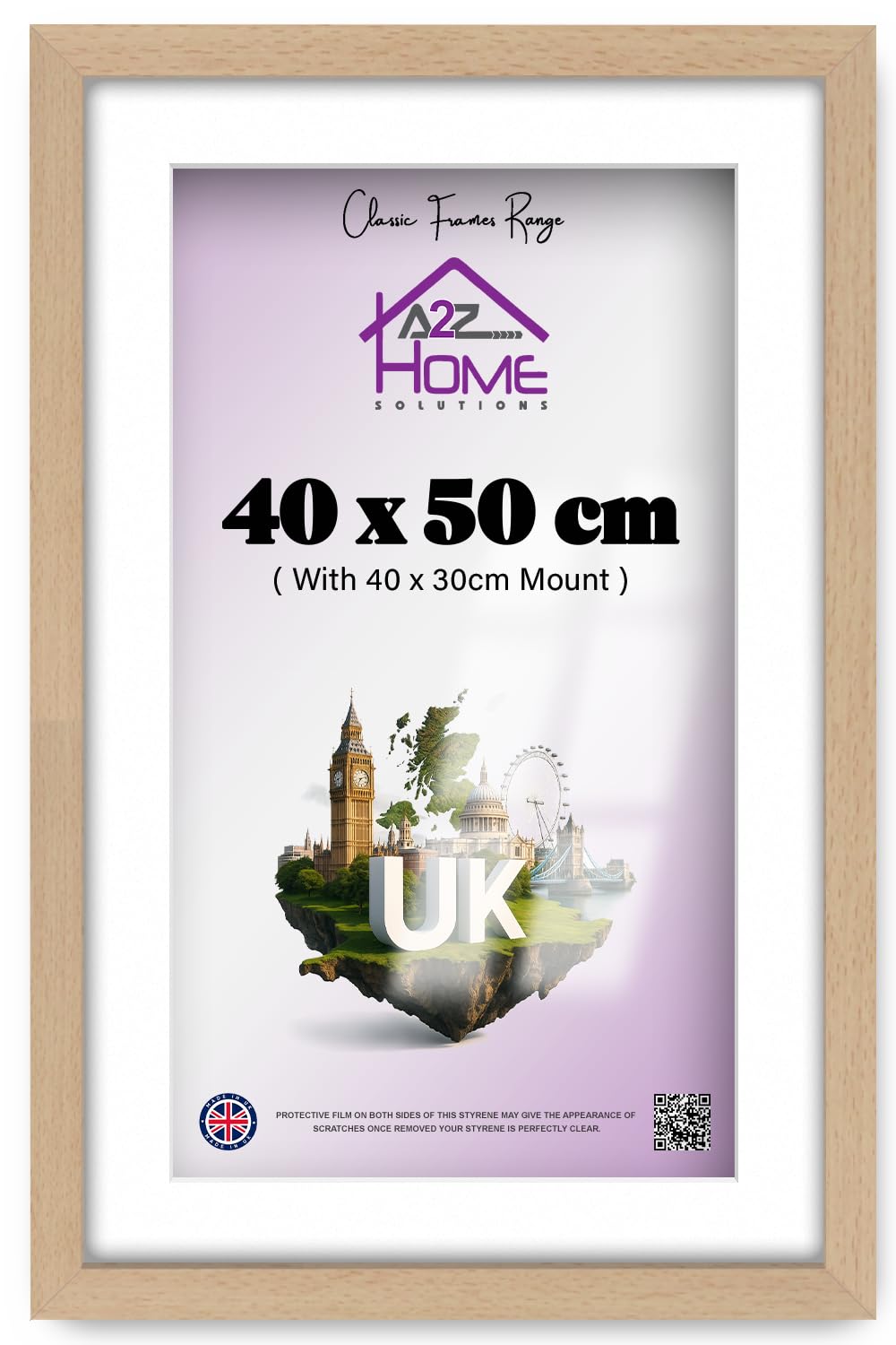 A2Z Home Solutions — (40 X 50 Cm Frame With 40 X 30 Cm White Mount | Holds 16 X 20 Inch Prints For Living Room, Office And Art Gallery Display, Beech Wood Finish For Timeless Walls
