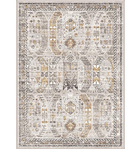 Befbee 5X7 Area Rugs For Living Room,Stain Resistant Washable Rug,Non-Slip Backing Rugs For Bedroom,Kitchen,Boho Persian Rug -Vintage Home Decor (Brown/Gold, 5'X7') #TOP1