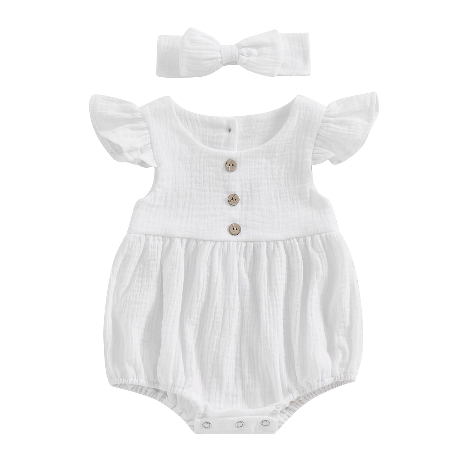 Baby Girl Outfits Newborn Cotton Linen Romper Toddler Summer Clothes Vintage Infant Ruffle Bodysuit (A White, 12-18 Months)
