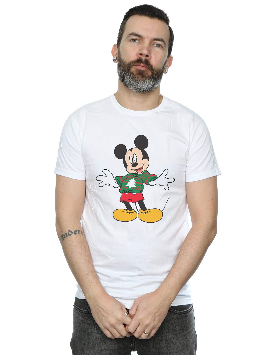 Disney Men's Mickey Mouse Christmas Jumper Stroke T-Shirt White Small
