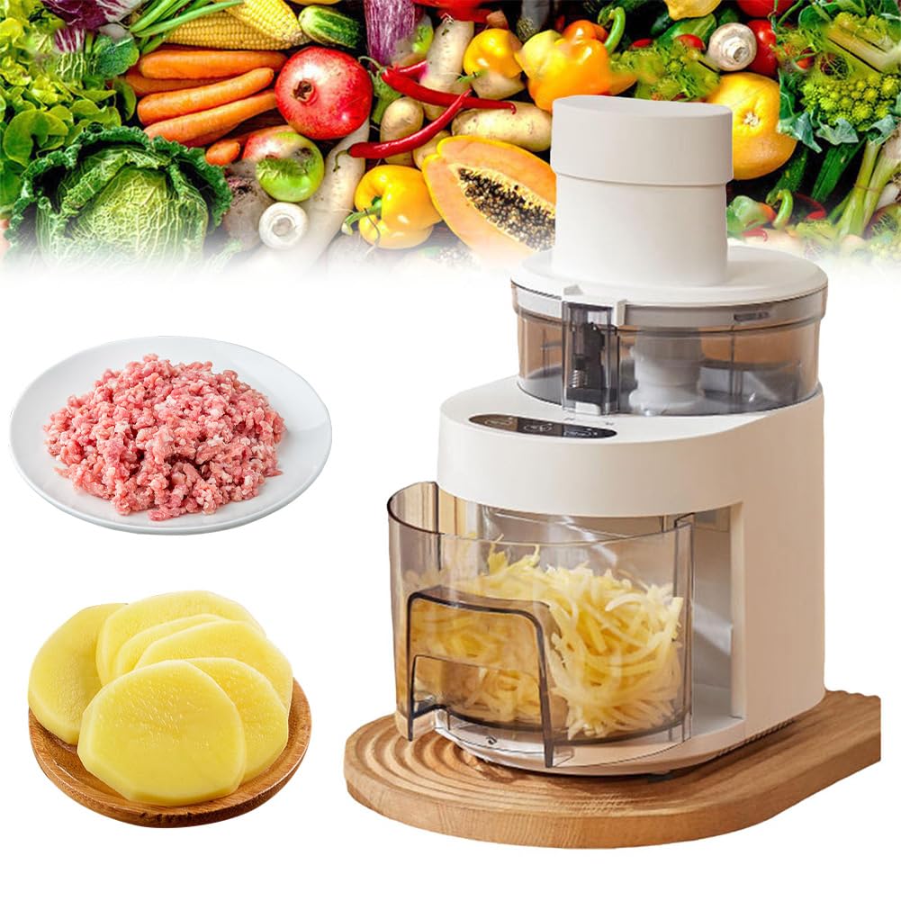 Râpe à Fromage électrique avec récipient, Hachoir à Viande 300 W, Hachoir électrique avec 4 Lames remplaçables, broyeur de légumes électrique 23 000 TR/Min, Hachoir pour Toutes Sortes de légumes