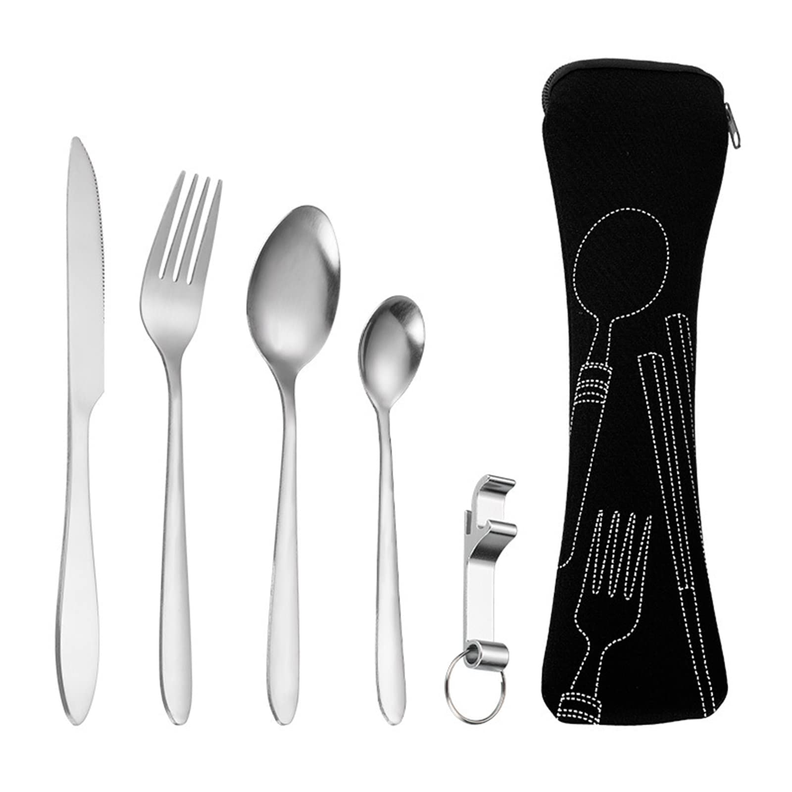REFORUNG Campingbesteck Set 5-tlg - Edelstahl Outdoor Besteck Mit Tasche