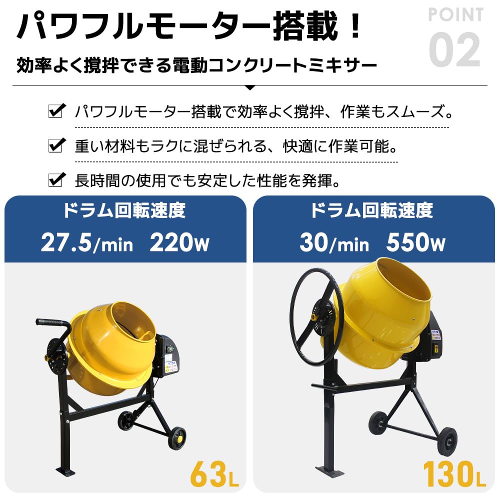 Amazon.co.jp: Chic ZONE 電動コンクリートミキサー 130L 混合練り上げ 