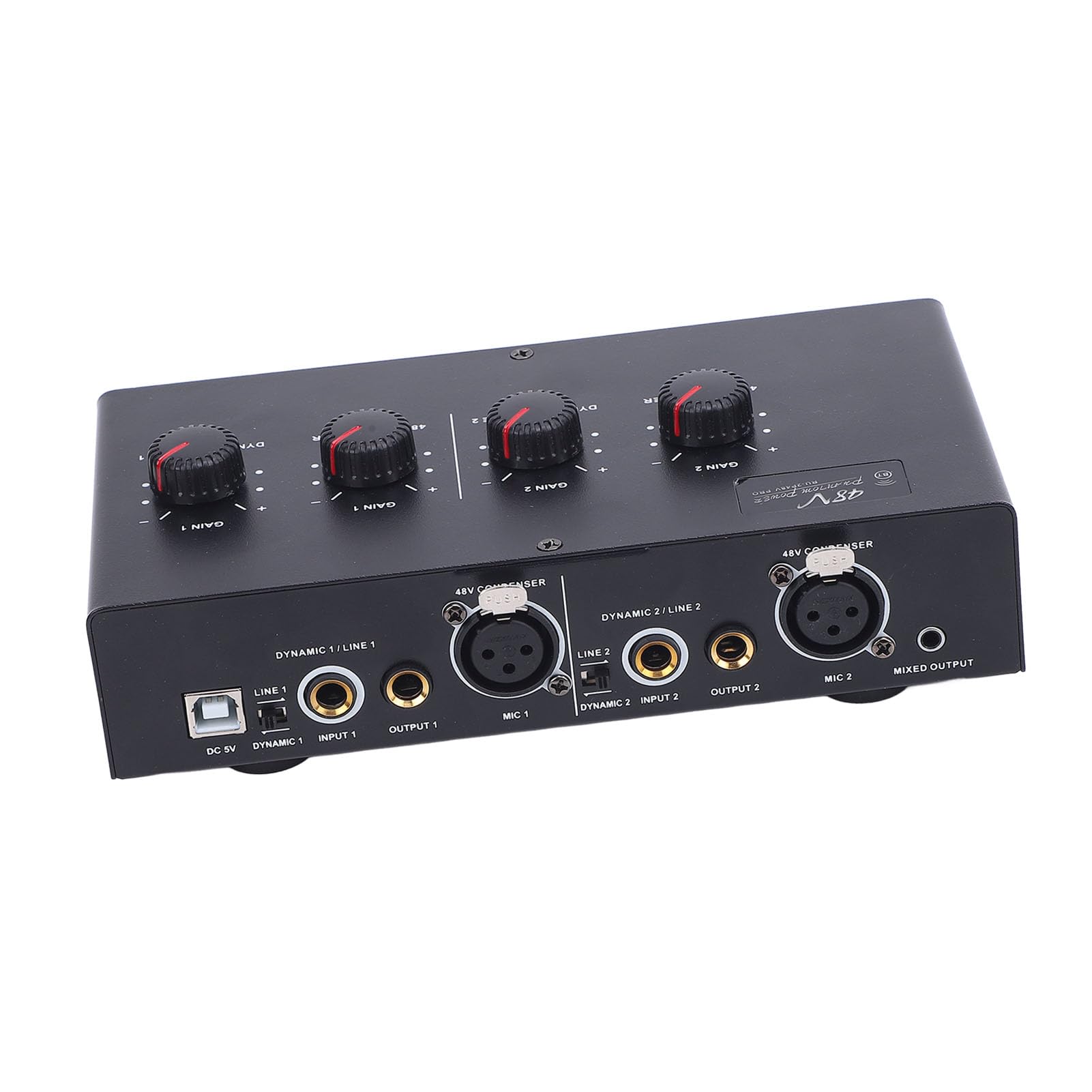 Jeffergarden 2-Kanal-Mikrofonverstärker, USB-betrieben, Phantomspeisung, Ideal für Dynamische und Kondensatormikrofone, 48 V Spannung, Geeignet für Studios und Musiker