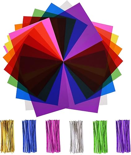 HAPY SHOP 240 hojas de celofán de colores de 7.5 x 7.5in para violonchelo hojas de colores transparentes con lazos para envolver caramelos,