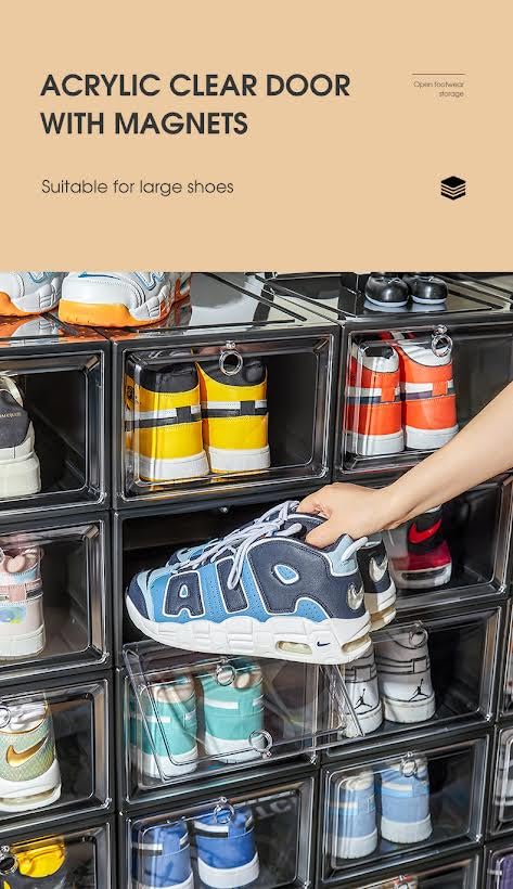Confezione da 6 contenitori trasparenti per scarpe, con ventilazione dell'aria e porta magnetica, impilabili, durevoli, trasparenti, per scarpe da ginnastica, tacchi, stivali, borse e si