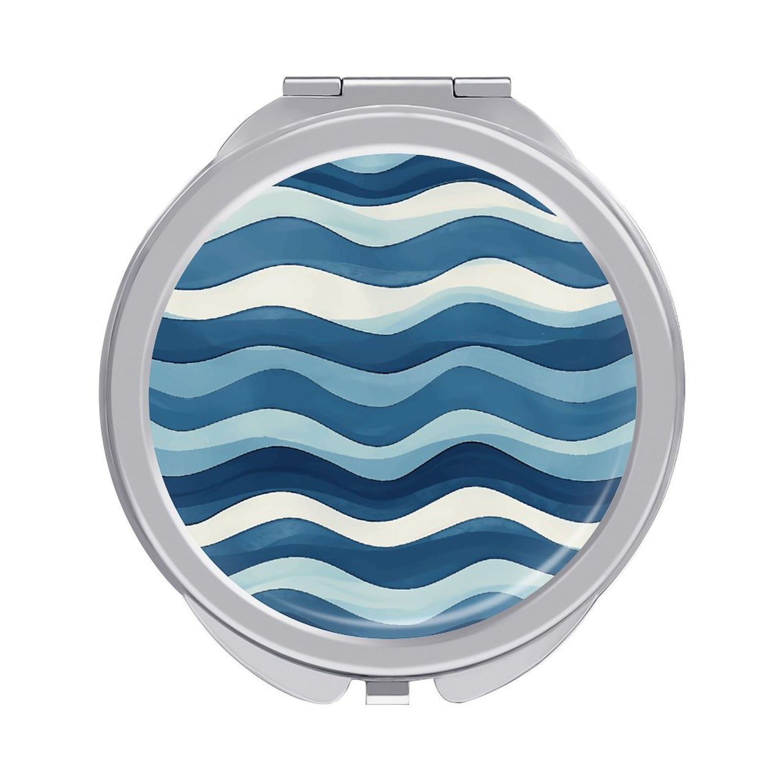 VstaDank Ocean Stripe Pattern Compact Mirror for Purses Round Fashion Travel Makeup Mirror 2X /1x Magnifying Double Sides Mini Mirrors Portable Pocket Mirrors for Handbag Purse Women Gift