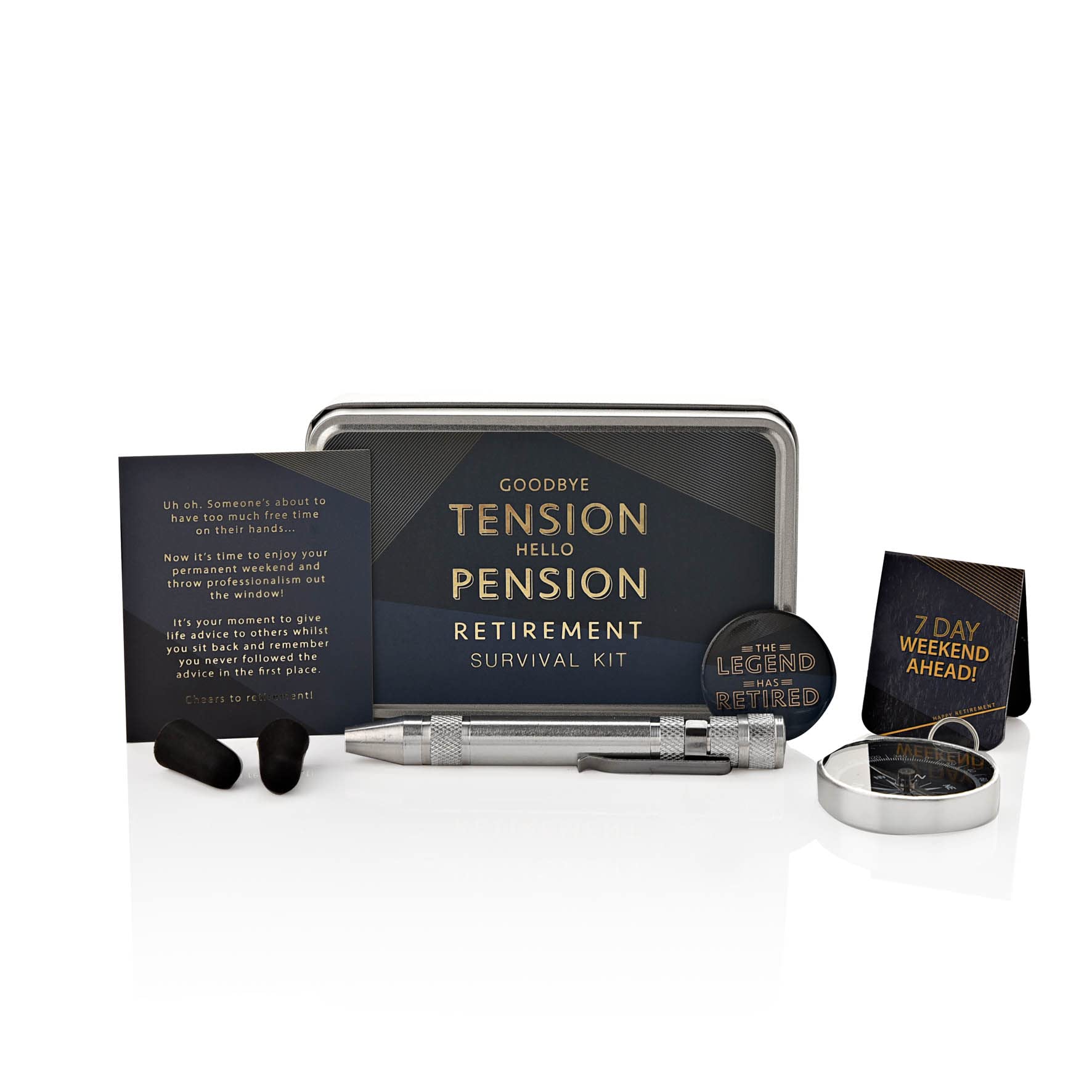 Widdop and Co Hotchpotch Goodbye Tension Hello Pension Retirement Survival Kit, Blue, Gold & Silver