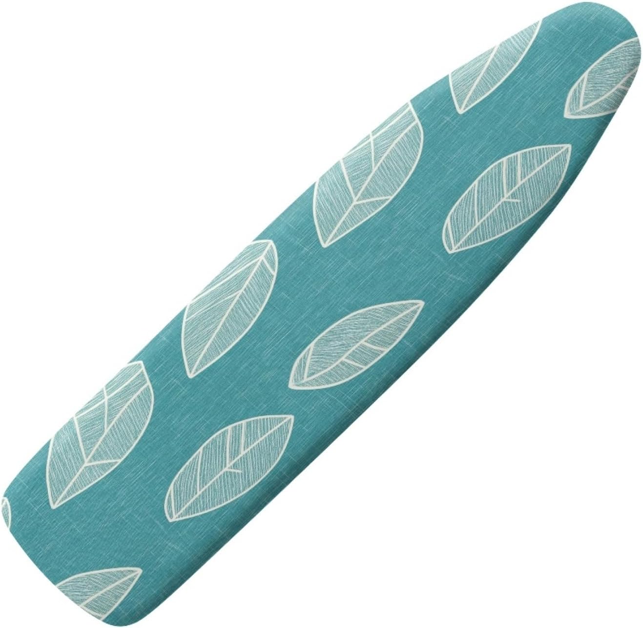 Ironing Board Cover 14x48 Teal Leaf Print Iron Board Cover with Padding Heat Reflective,Scorch Resistant Thick Padding,Snug Fit Non-Slip Nose Pocket Fastener Straps Elastic Edges
