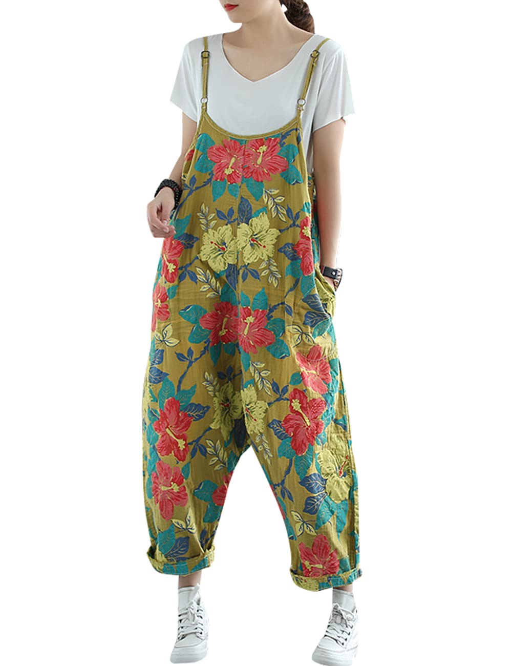 Youlee Femmes Été Printemps Vintage Combinaisons Salopette en coton Salopettes avec poches