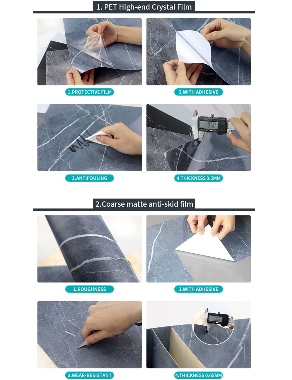 Marble Floor Tiles Self Adhesive Flooring Grey, Peel and Stick