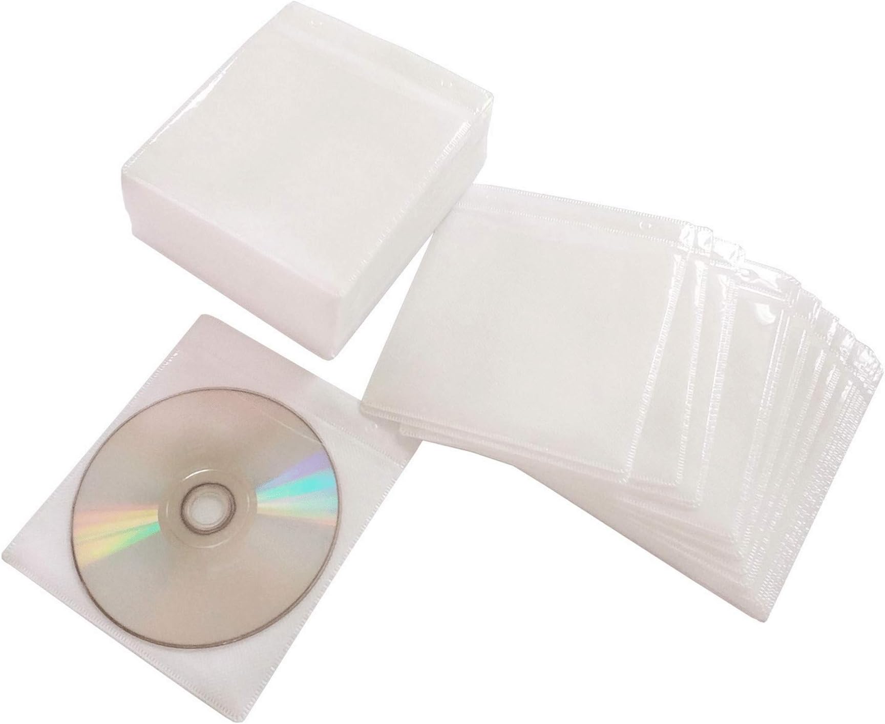 CD/DVD/BluRay Sleeves,Double-Sided Refill Plastic Sleeve for CD and DVD Storage Binders,100 Pack (White)