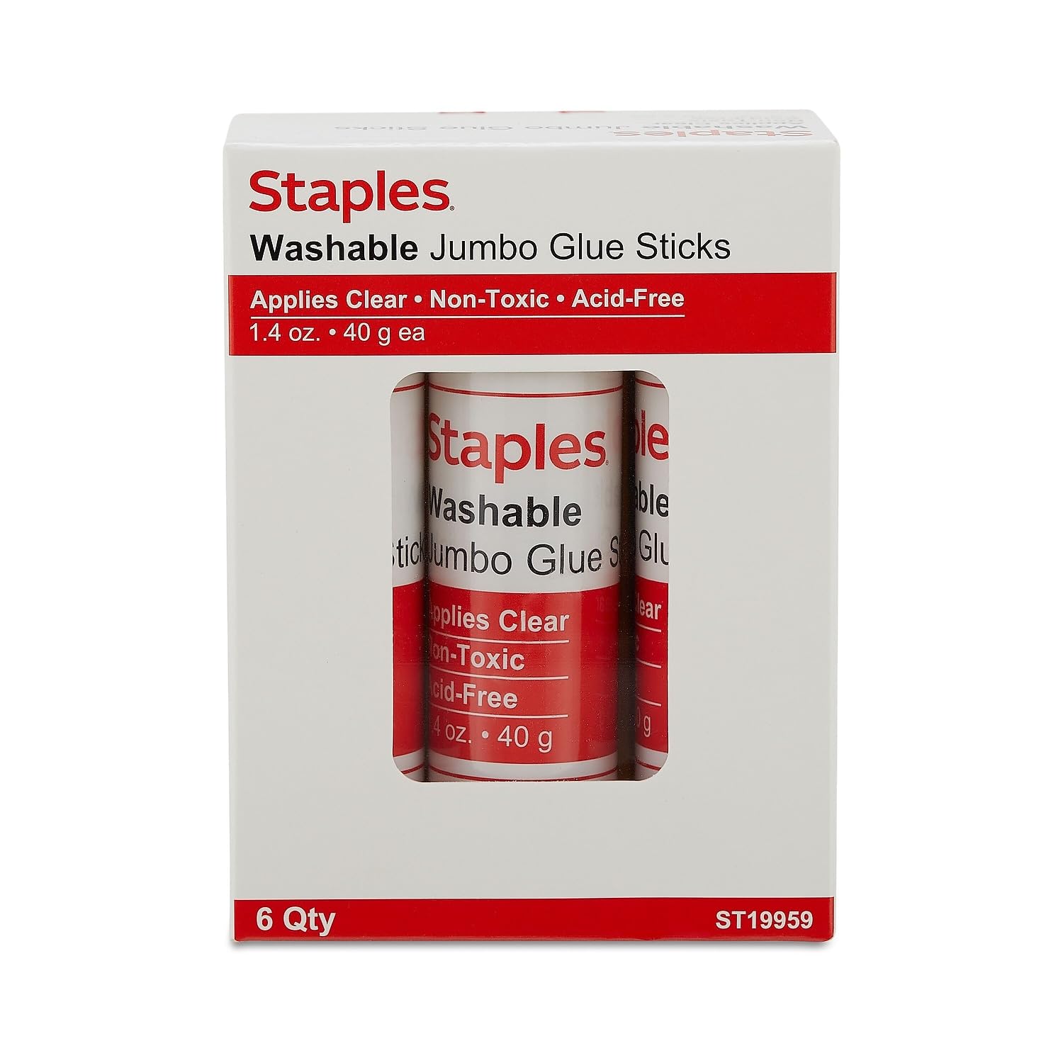 Staples Jumbo Washable Glue Sticks, 1.4 oz., 18/Carton (ST19959/19959VS)