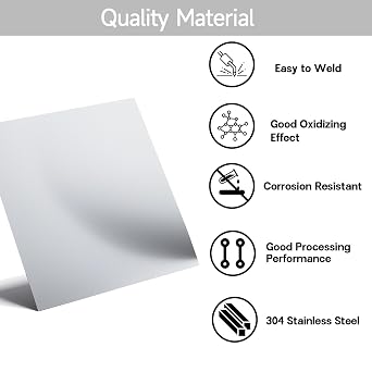 304 Stainless Steel Sheet - 2PCS 6 X 6 X 1/32 Thin Stainless Steel Plate 1/32 Inch Thickness with Protective Film Metal Sheets Stock Sheets for Kitchen DIY Crafting etc. (305 x 305 x 0.78 mm)