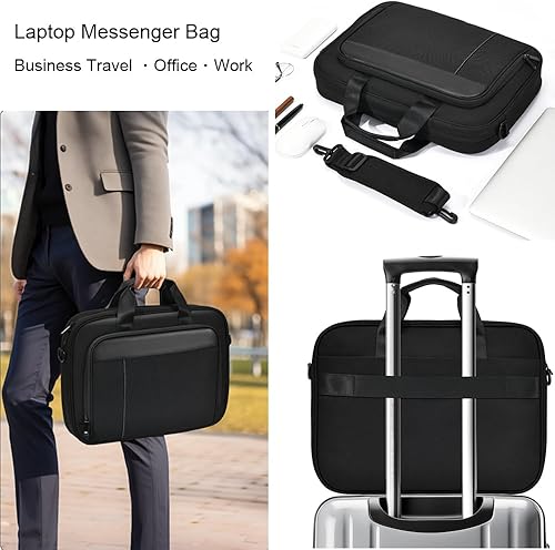 Miniatura 6 de zhongningyifeng Maletín para portátil de negocios de 14-15.6 pulgadas, bolsa de mensajero multifuncional impermeable para viajes y oficina