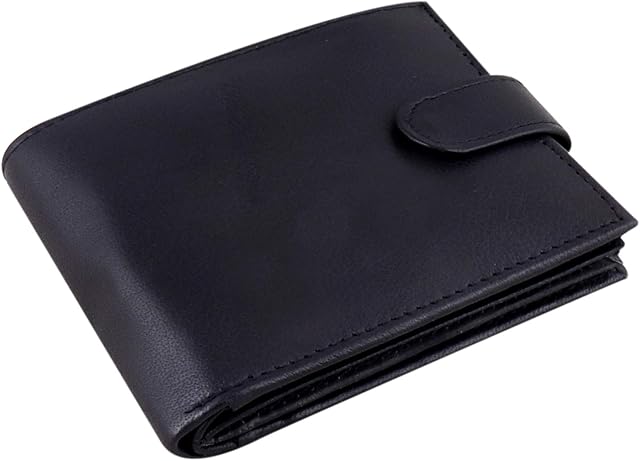 RAS WALLETS Mens Genuine Leather RFID Blocking Purse with 3 ID Window Pockets and Coin Pouch 335 (Black)