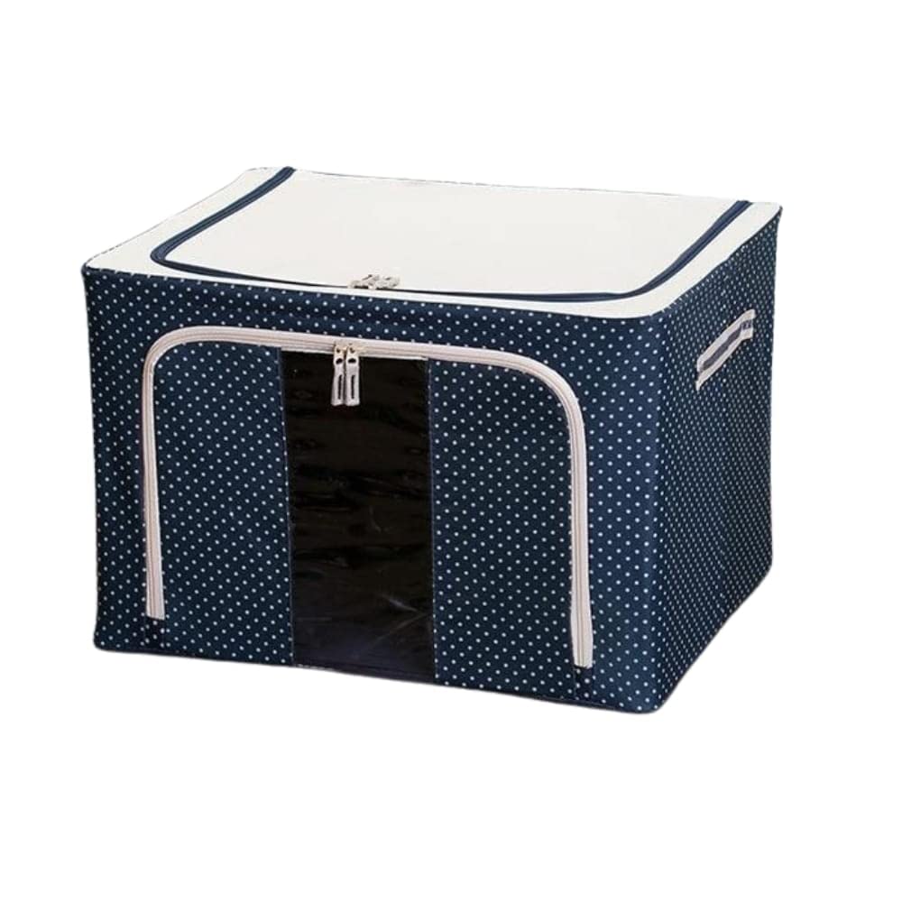 BIYALI 66 Litre Foldable Steel Frame Cloth Organizer Storage Bag with Zip, Oxford Fabric Organisers Cover Boxes for Wardrobe Clothes, Sarees, Bed Sheet, Blanket (Blue Polka Dot)-image-45