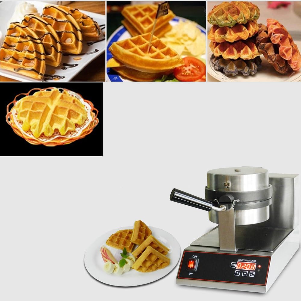 Gofrera Belga Gofrera Comercial Plancha Para Gofres Comercial Máquina De Gofres Redonda Antiadherente Girado Control De Temperatura Y Tiempo Para Waffles, Hash Browns, Snacks 1000W (Color : 220V)
