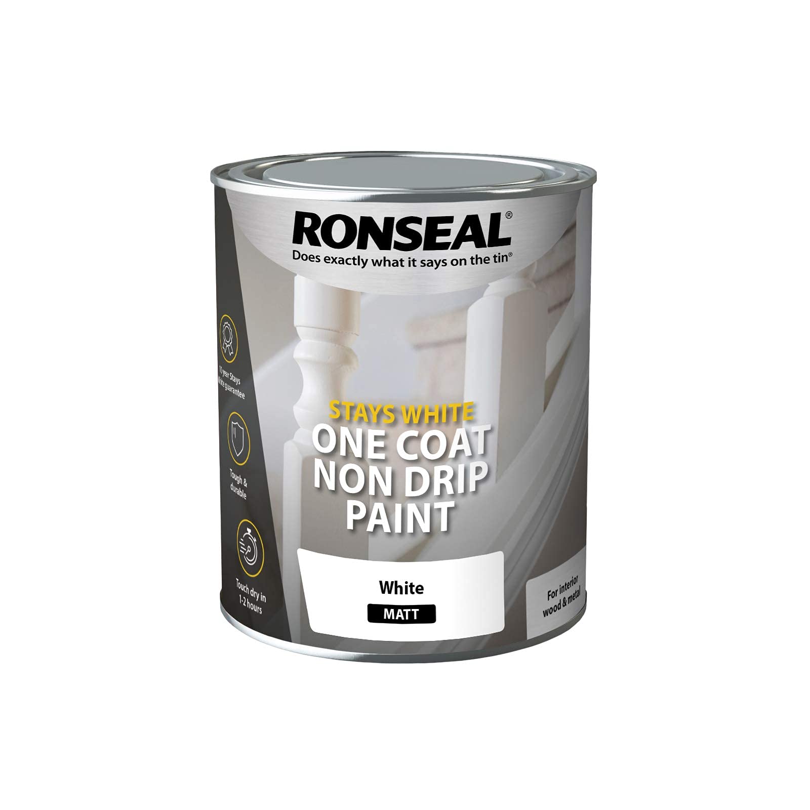 Ronseal RSLOCSWMP750 One Coat Stays Matt Paint, White, 750 ml