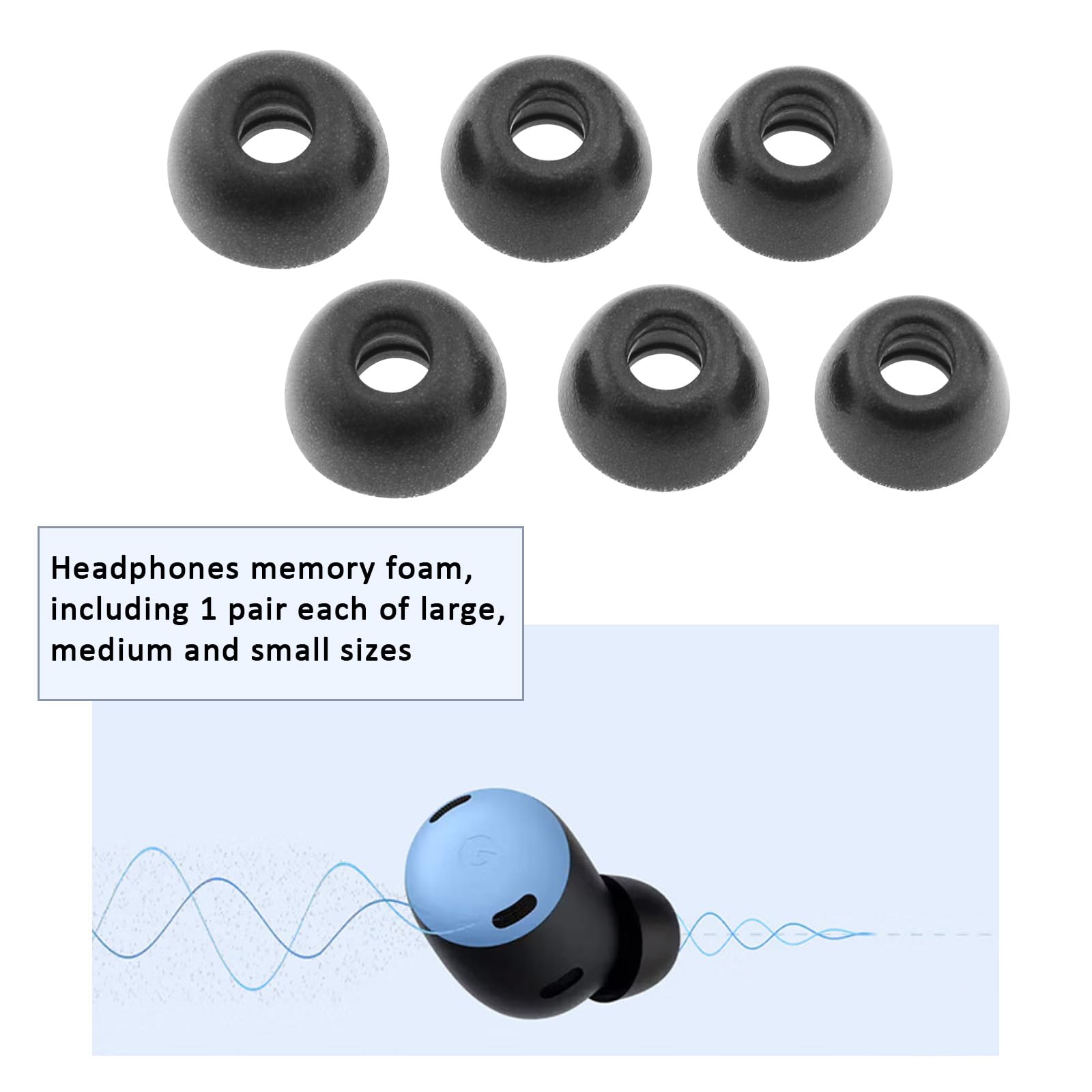 LT Easiyl 3 works Bluetooth Earphone Ear Tips Memory Foam Non-Slip Ear Tips Kit Includes Large Medium Small Sizes Compatible with Goo-gle Pixel Buds Pro Black - Image 2