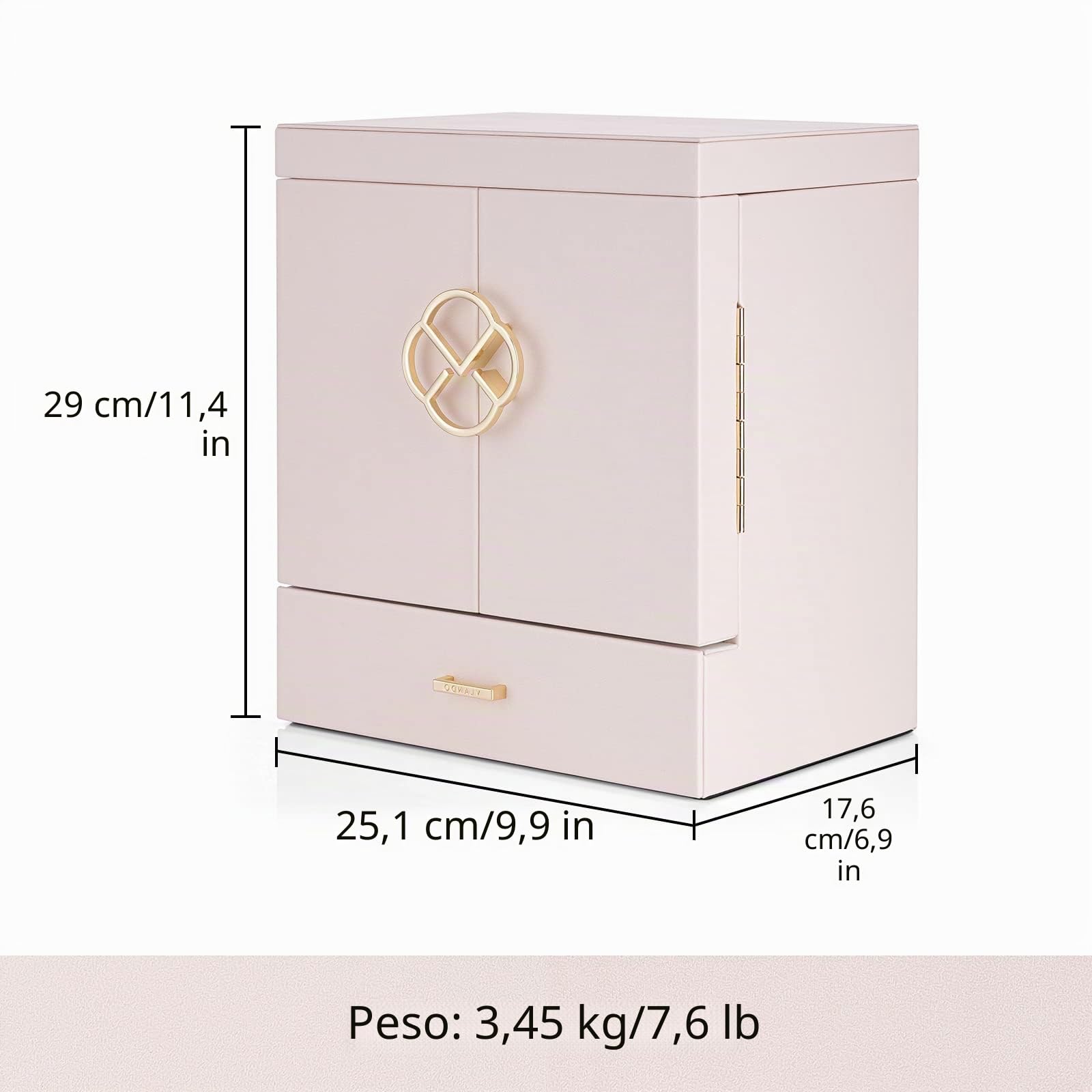 Vlando Joyero para mujer, organizador de joyas con 5 dibujos, cajas de joyería de piel sintética para mujeres y niñas, collar y anillos, caja de almacenamiento color blanco albaricoque