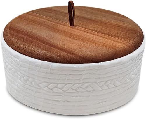 Auténtico calentador de tortillas de madera y cerámica, soporte para tortillas con tapa, calentador de pan, soporte para panqueques, caja Roti, 8.5