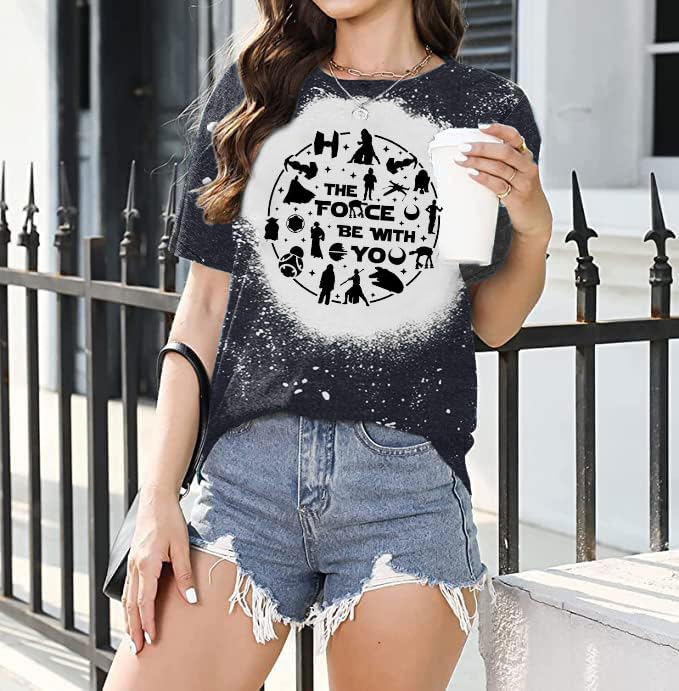 Image of FRYAID Women May The Power Be with You Graphic T Shirt Short Sleeve Casual Tops Summer Fun Vacation Shirt Soft Casual Fit