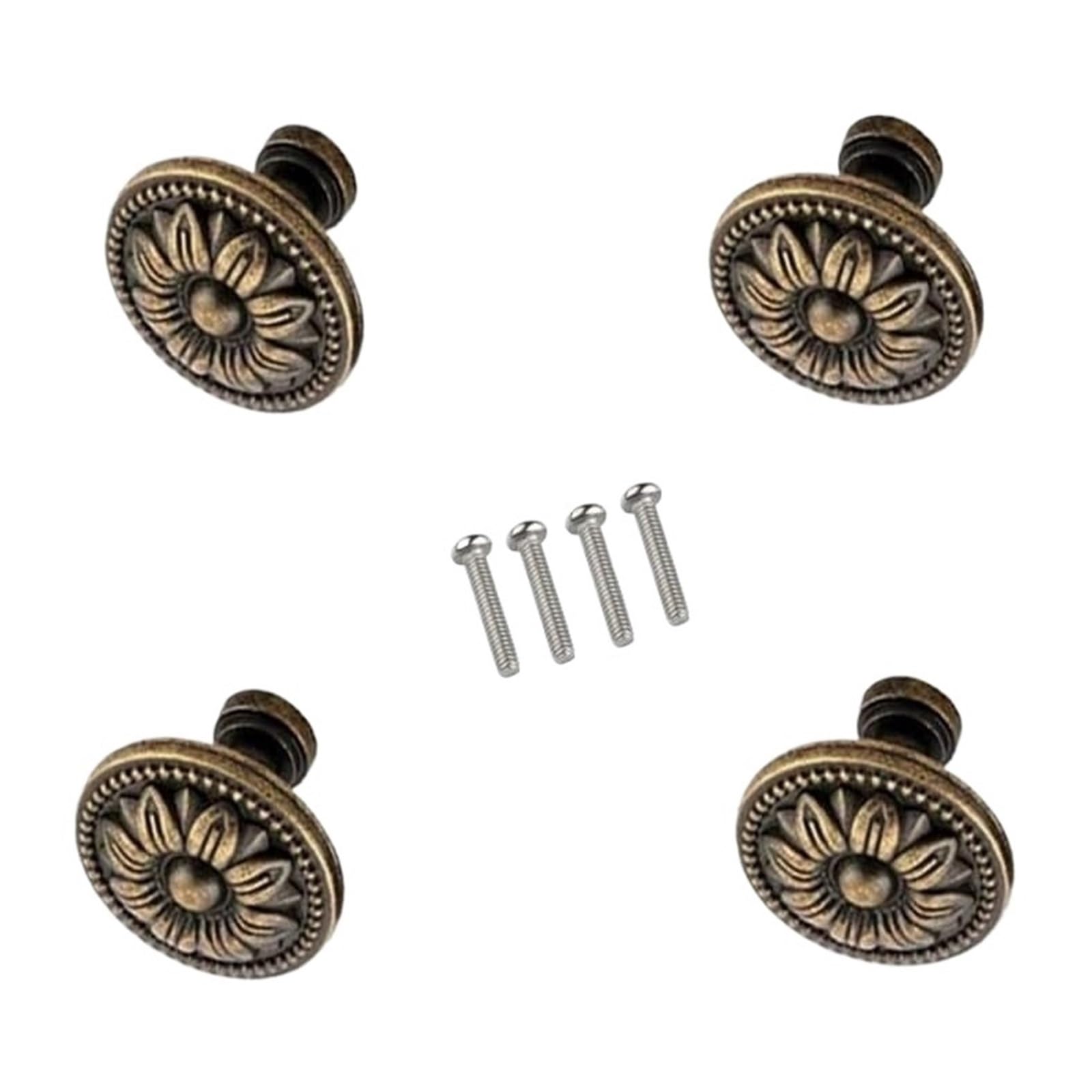 LSNNMU Pack of 4 Pull Handle Metal Flower Shape Cabinet Drawer Door Knob Bronze Tone for Cupboard