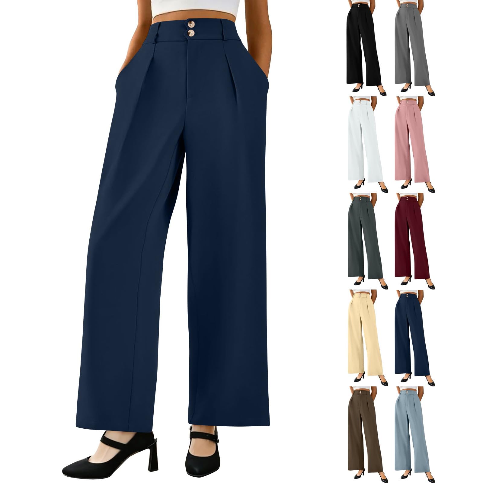 Wide Leg Trousers Women High Waisted Dressy Palazzo Pants Summer Business Casual Work Pants Slacks with Pockets