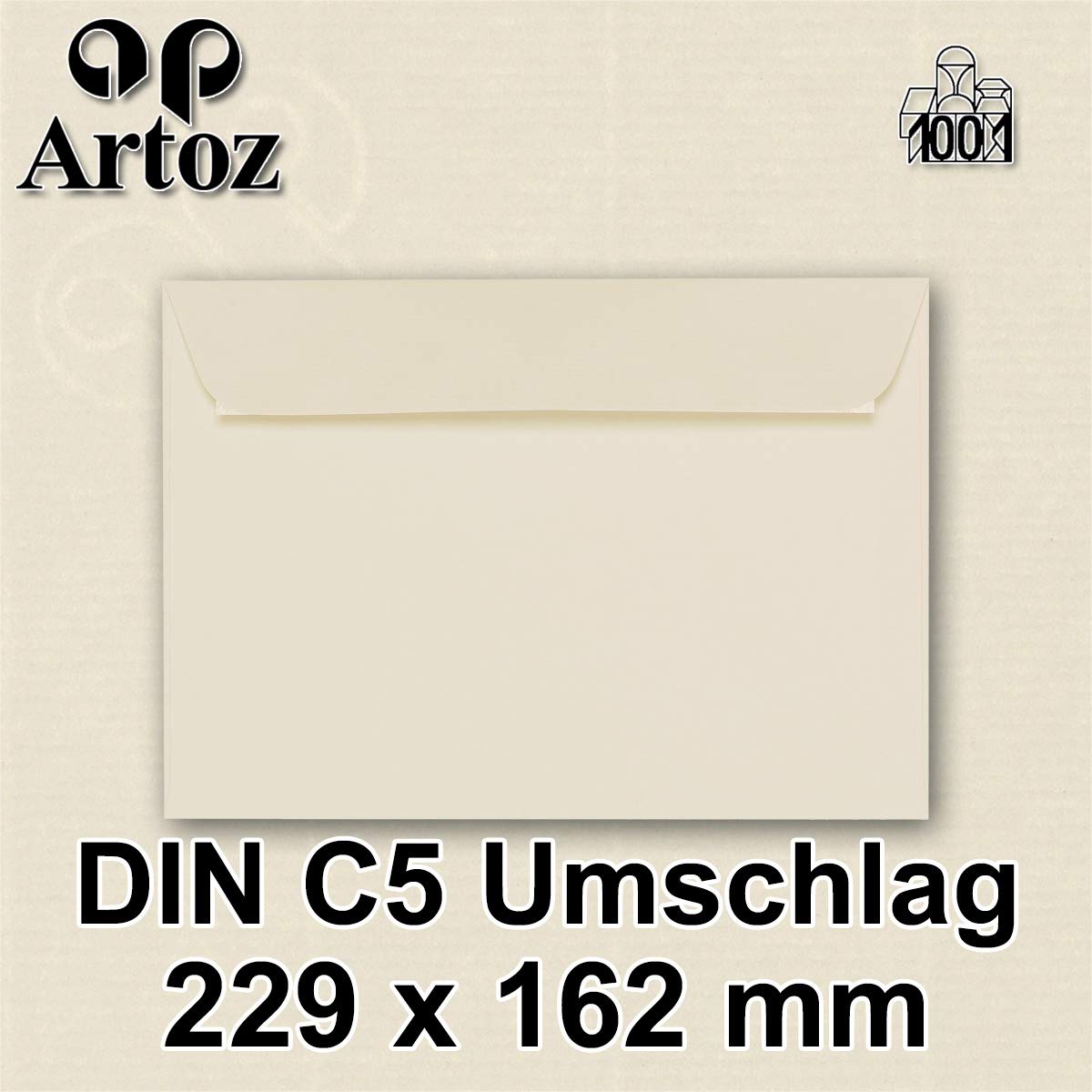 ARTOZ 200 x koperty DIN C5 kremowe (Chamois) - 229 x 162 mm koperta bez okienka - koperty samoprzylepne - seria ARTOZ 1001