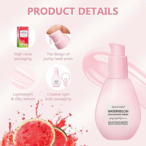 Miniatura 3 de Sérum de niacinamida de sandía, nueva versión 2024 - Suero resaltante con ácido hialurónico, hidratante y suero facial ligero y resaltador líquido