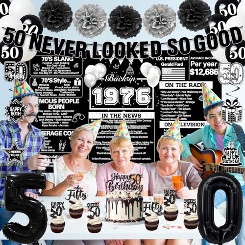 Image of Crenics Black 1976 50th Birthday Decorations for Men Women