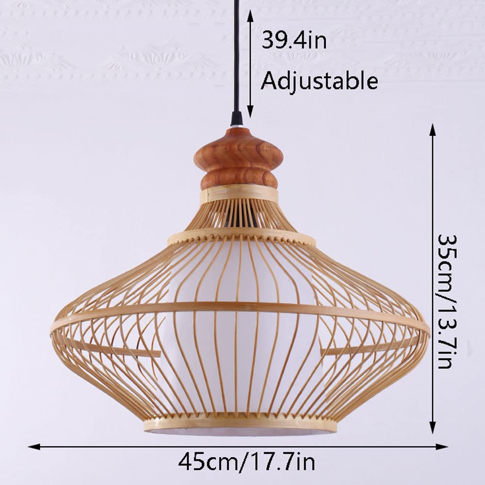 Lampa wisząca z rattanu 40 cm, żyrandol z naturalnego bambusowego klosza, ręcznie pleciony kosz wiszący, naturalny kolor, idealny do sypialni, salonu lub herbaciarni.